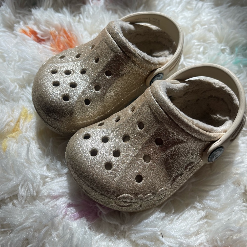 Crocs Kids Gold Clogs with Sherpa Lining